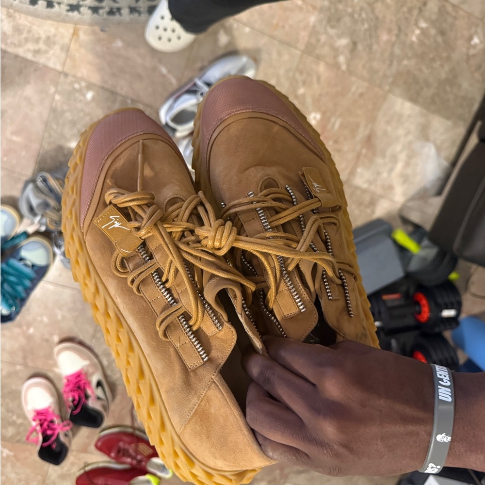 Giuseppe Zanotti Tan and Brown Chunky-Sole Suede Sneakers